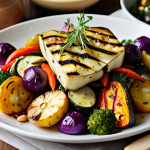 ** A vibrant Mediterranean roasted vegetable salad overflowing with colorful, fresh, seasonal vegetables. Focus on capturing the char and texture of the roasted vegetables. Include a drizzle of high-quality extra virgin olive oil and a sprinkle of fresh herbs. Consider adding Halloumi cheese or toasted almonds for added visual interest.

**